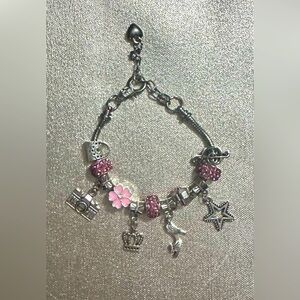 Handmade Silver Charm Bracelet with Pink Accents